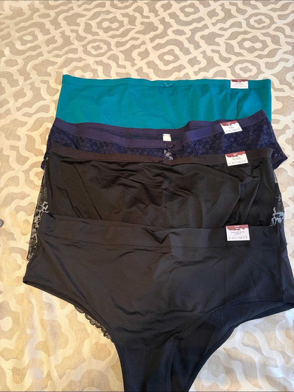 Cacique Teal, Navy and Black Seamless Panty Set